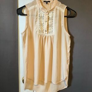 Sleeveless Cream Blouse with Lace Detail
